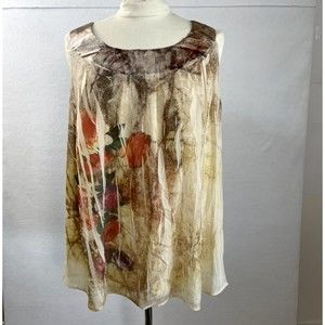 Lane Bryant Womens Size 16 Floral Gold Metallic Pinstripe Tank Top Boho Relaxed